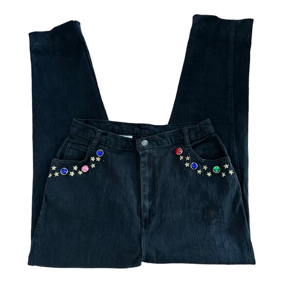 Vintage Cap Ferrat 80's black denim high waist Jeans with stars & stones size 13 - Picture 16 of 16
